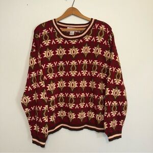 Amazonias Sweater Burgundy Sz L Hand Knitted 100% Peru Cotton Chunky Vintage